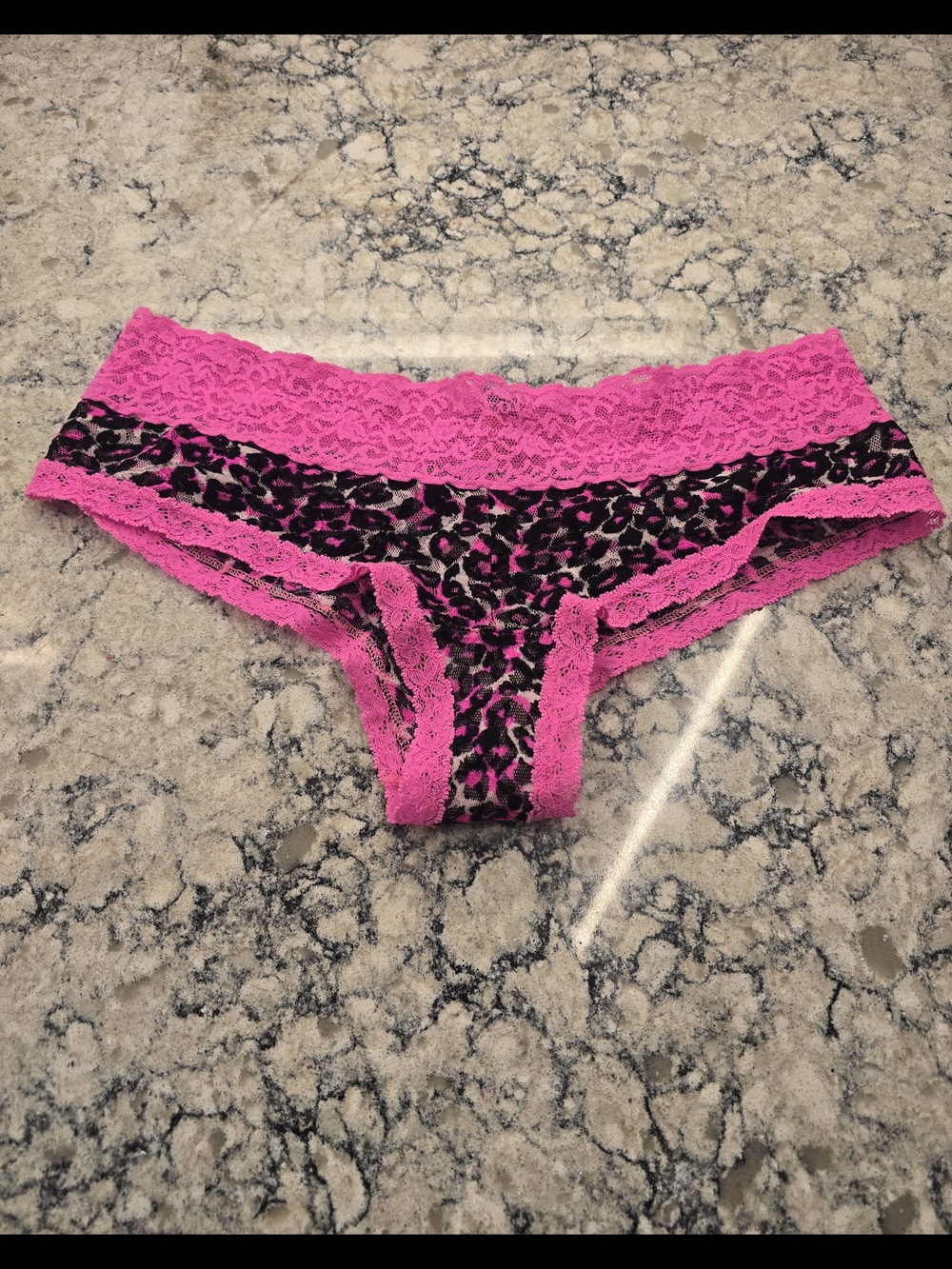 Victoria's Secret Hot Pink & Black Leopard Lace Bikini Panty